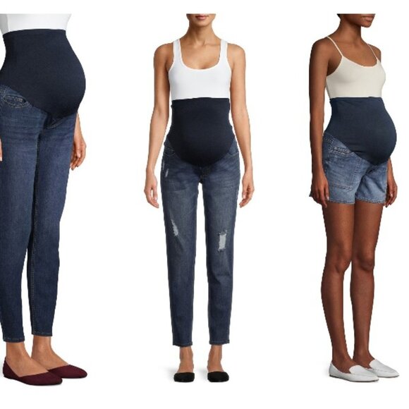 Time and Tru Womens Maternity Pull on Jeans/Pull on Shorts Size S-XXL Navy Blue - Picture 1 of 15